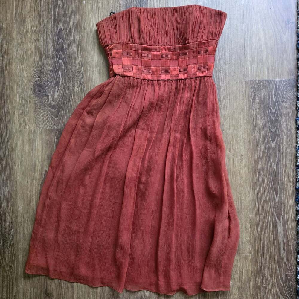 VTG Y2K Laundry Shelli Segal Silk Strapless Dress Rust Fairycore Whimsigoth